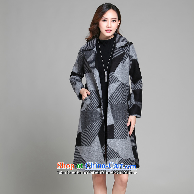 Shanghai Story of gross? long coats female COAT 2015 Winter Korean modern grid ultra long Sau San gross? coats windbreaker GrayL