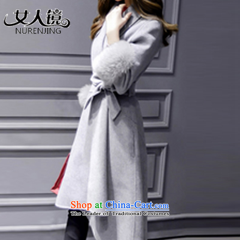 Women 2015 winter new mirror v-neck in the autumn and winter coats of Sau San Mao?? jacket , gray #T9130 woman nurenjing Mirror () , , , shopping on the Internet