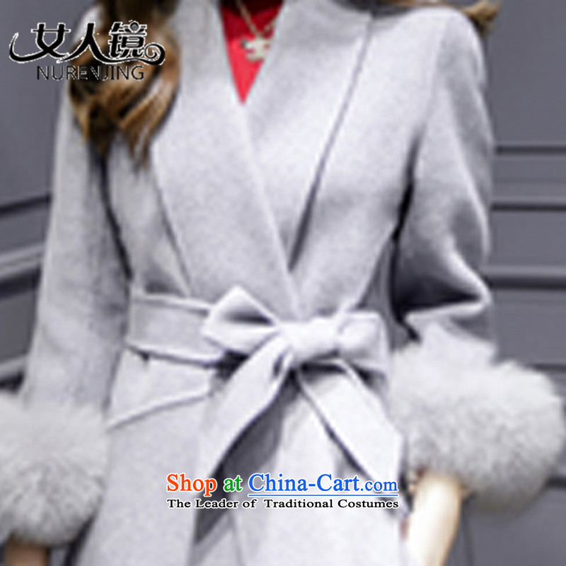 Women 2015 winter new mirror v-neck in the autumn and winter coats of Sau San Mao?? jacket , gray #T9130 woman nurenjing Mirror () , , , shopping on the Internet