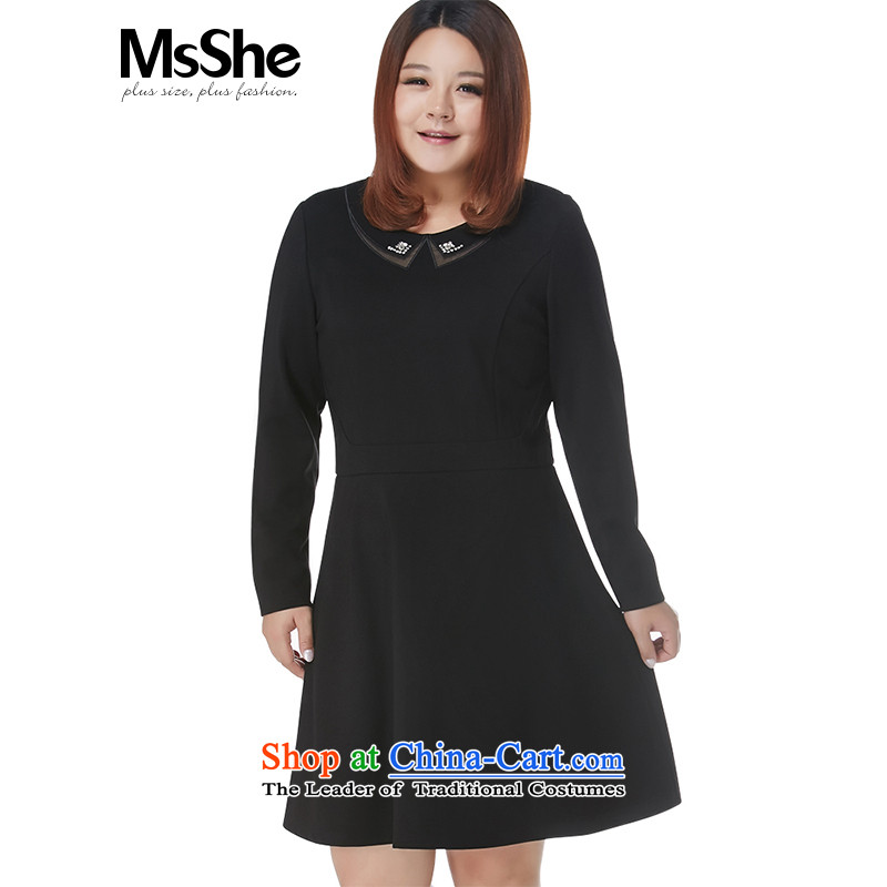 Msshe xl women 2015 new winter stitching lapel OSCE root yarn dresses 106583XL black