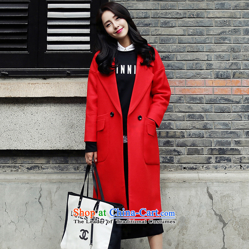 Sin has?2015 gross? new products in the autumn and winter long a wool coat video thin thick Korean jacket RED?M Gross?