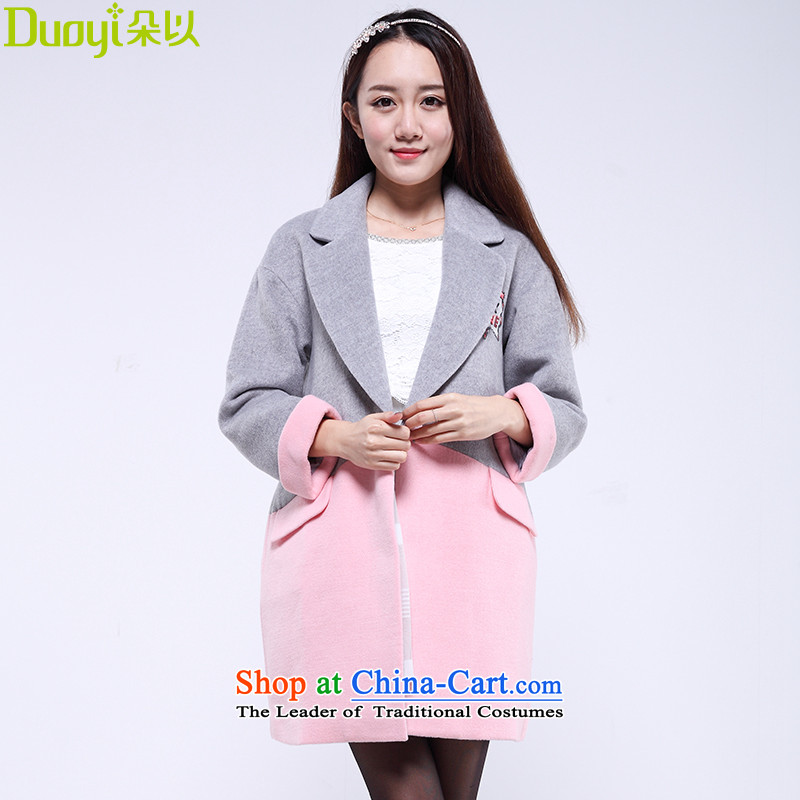 Flower to 2015 winter clothing new collision color stitching a wool coat girl-jacket is caught gross 30VD73680 gray spell pinkM