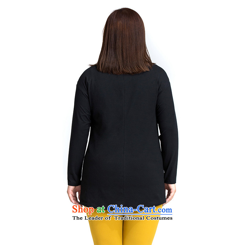 The former Yugoslavia Li Sau 2015 Fall/Winter Collections new larger female round-neck collar stamp straight type long long-sleeved T-shirt, black 2XL, 0759 women in the former Yugoslavia Li Sau-shopping on the Internet has been pressed.