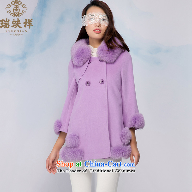 Therefore, 2015 winter new Cheung woolen coat stylish and elegant fox gross collar short sleeves light luxury atmosphere with a light purple coat gross?155_80A?
