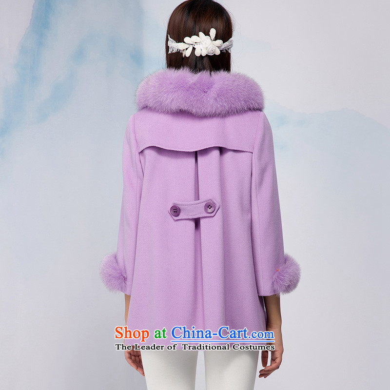 Therefore, 2015 winter new Cheung woolen coat stylish and elegant fox gross collar short sleeves light luxury atmosphere with a light purple coat gross? Therefore, Eric LI has been pressed 155/80A, shopping on the Internet
