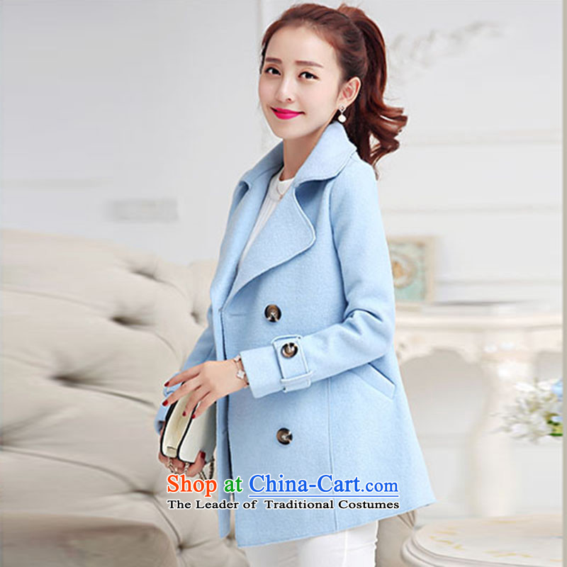 Land intended for autumn and winter 2015 new Korean large relaxd a reverse collar double-jacket coat? female gross light blue , L, land (LIANMEIYI METADESIGN) , , , shopping on the Internet