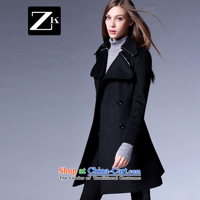 Zk Western women?2015 Fall_Winter Collections new suit for gross butted? Long Sau San a wool coat female woolen coat Black?XL
