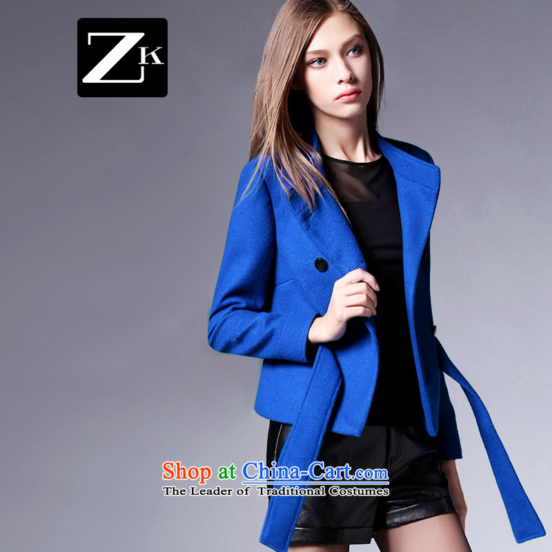 Zk Western women 2015 Fall/Winter Collections new double-gross shortage of female jacket? long-sleeved Sau San a wool coat video thin blue S,zk,,, shopping on the Internet