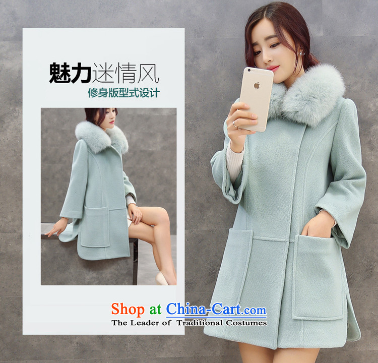 Yi No.  2015 Fall/Winter Collections by female new Korean Nagymaros collar jacket in gross? long hair? coats of Sau San cashmere female winter 1963 Green S picture, prices, brand platters! The elections are supplied in the national character of distribution, so action, buy now enjoy more preferential! As soon as possible.