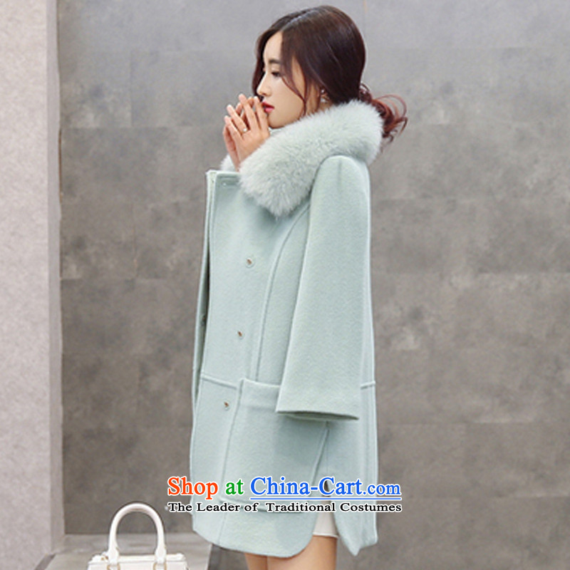 Yi No.  2015 Fall/Winter Collections by female new Korean Nagymaros collar jacket in gross? long hair? coats of Sau San cashmere female winter 1963 Green S Yi products has been pressed by shopping on the Internet