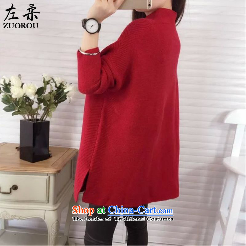 Sophie  2015 autumn and winter left) version version of large Korean female thick mm thin with video-semi-high collar in long loose video thin woolen pullover 200 catties better wearing a red are codes, left soft , , , shopping on the Internet