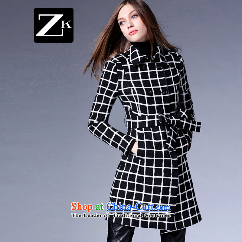 Zk Western women 2015 Fall/Winter Collections new monochrome, long hair? jacket commuter Sau San video thin a wool coat with latticed S,zk,,, shopping on the Internet