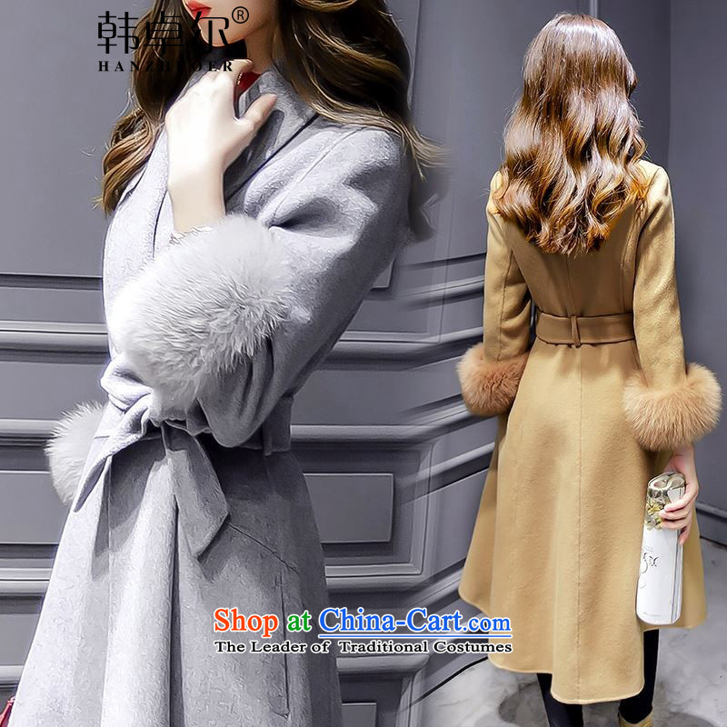 Korea's 2015 winter new Korean fashion v-neck autumn and winter coats that? long hair? jacket X4041 Sau San Rouge Alley Rain has been pressed, toner shopping on the Internet
