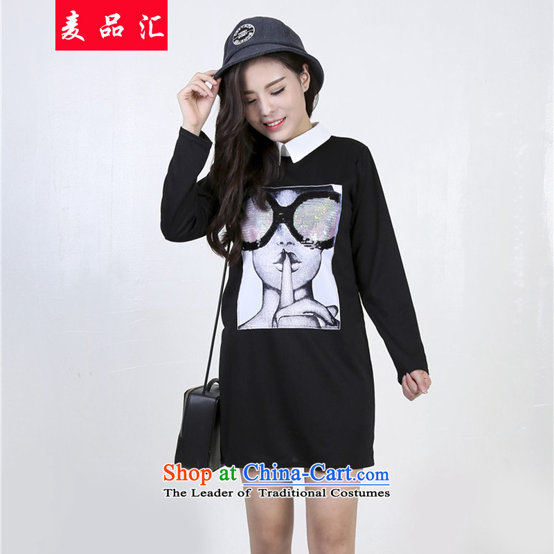 Mr Hui 2015 autumn and winter, XL female thick sister Long-Sleeve Shirt expertise, forming the catty 200 mm in length) on-chip dresses 6269 Black 3XL, Mak products removals by sinks , , , shopping on the Internet