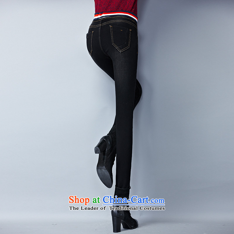 Larger ladies pants autumn and winter, thick mm thick jeans stretch the lint-free elastic waist plus blue woolen pants , L, Arabic Yue , , , shopping on the Internet