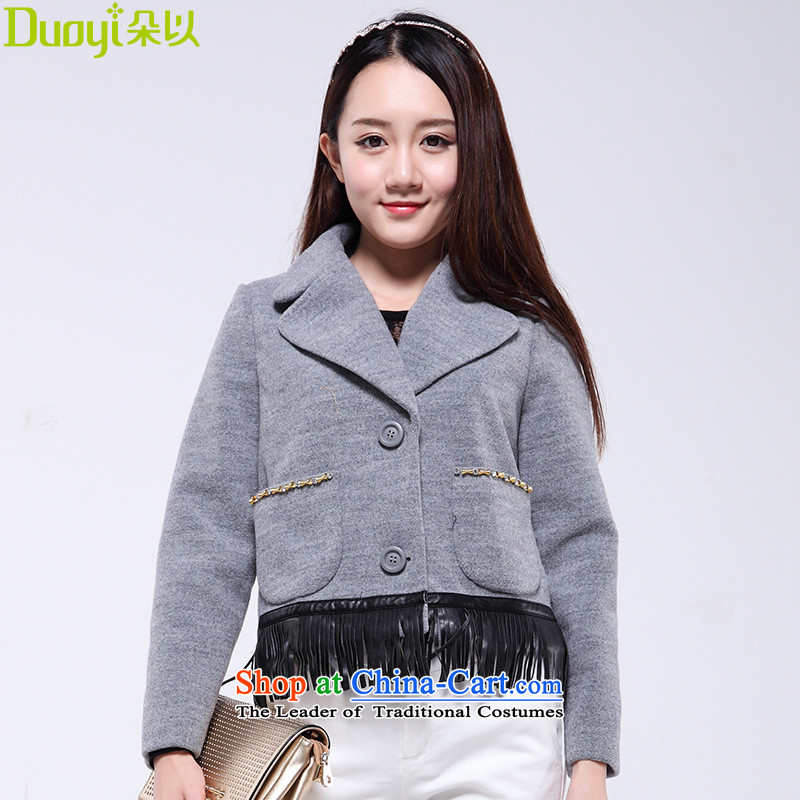 Flower to 2015 winter clothing new Korean lapel gross? edging short-jacket_? female 30VD40663 light grayS