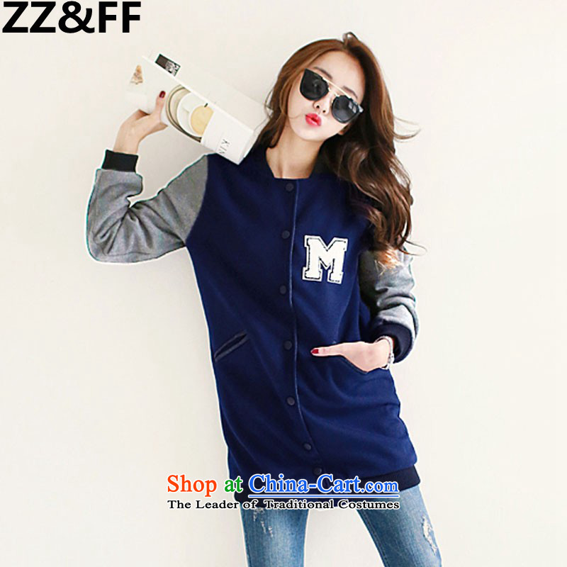 2015 Autumn and winter Zz&ff new Korean version of Fat MM trendy code women loose video thin baseball services 381 dark blue jacket XL,ZZ&FF,,, large shopping on the Internet