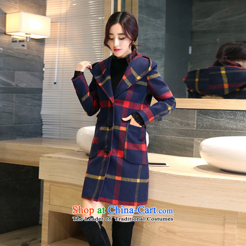 Yun Feng 2015 autumn and winter coats Korean? The New Sau San? coats girl handing gross in long hair stylish girl red and yellow jacket? grid , L, Yoon Maple , , , shopping on the Internet