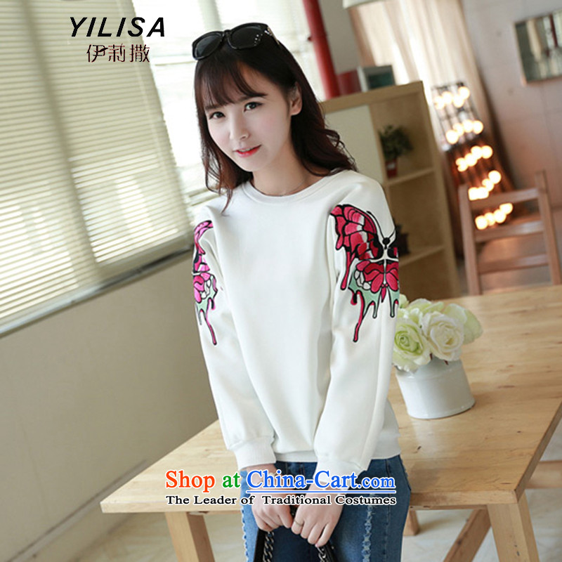 Elizabeth sub-autumn and winter new to xl blouses sweater Western Wind Butterflies embroidery sweater MM thick winter clothing loose kit and long-sleeved T-shirt K364 3XL, black, the Reine (YILISA sub-shopping on the Internet has been pressed.)