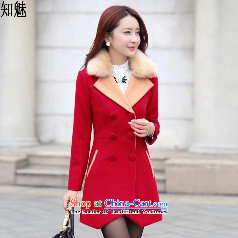 Aware of the?year 2015 without cotton autumn and winter, double-spell color long suit for Sau San? What Gross Gross flows of coats jacket?8375_?RED?M