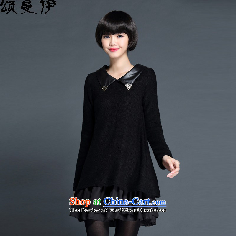 Chung Cayman El?2015 winter new Korean edition dolls for greater expertise for larger MM female loose video thin knitted dresses?with 7,308?Black?XXL