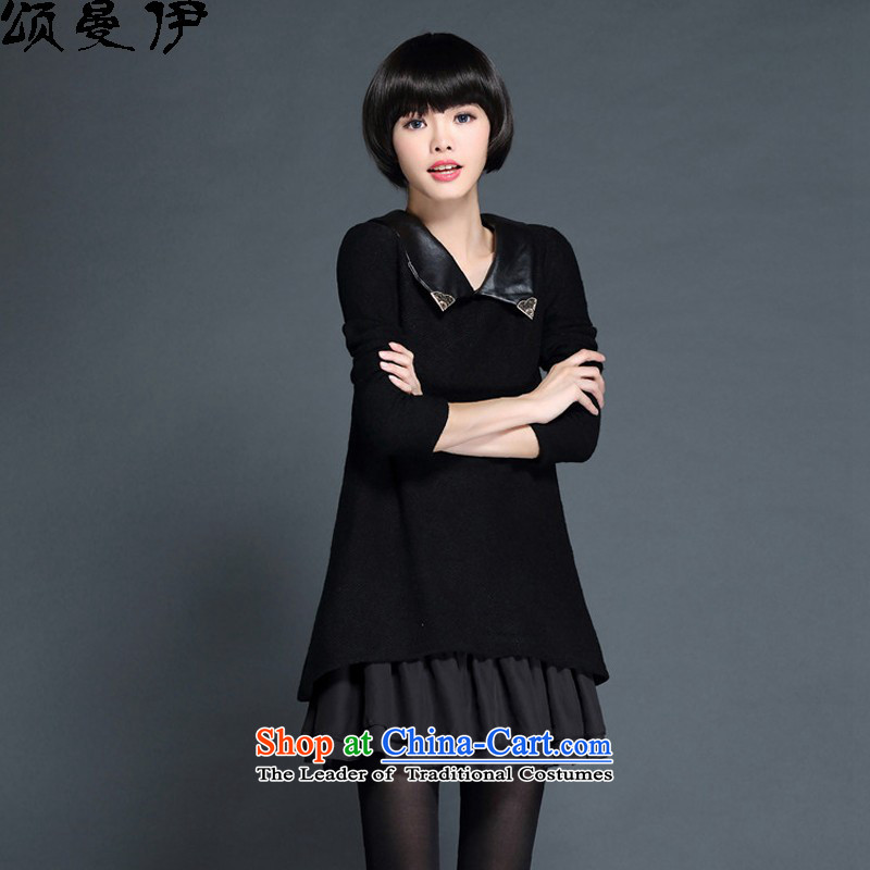 Chung Cayman El 2015 winter new Korean edition dolls for greater expertise for larger MM female loose video thin knitted dresses with 7,308 Black XXL, Chung Cayman El , , , shopping on the Internet