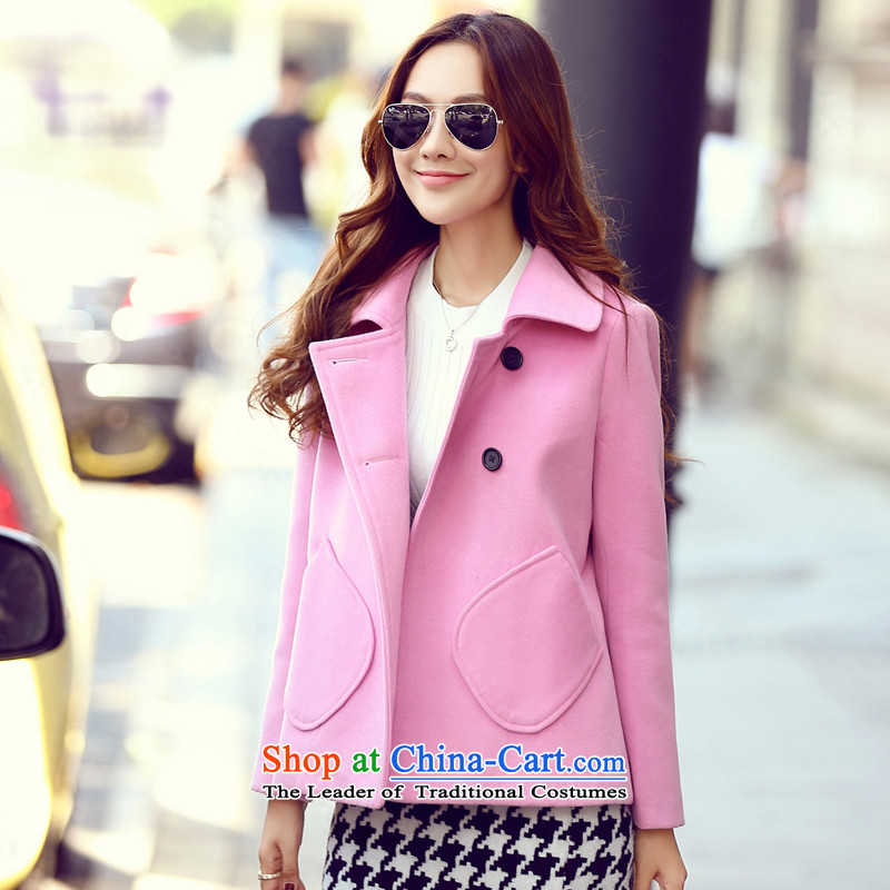Sin has new winter 2015 stylish look of Sau San video thin solid-colored short of Korean double-reverse collar gross? coats female light pink thick warm   M