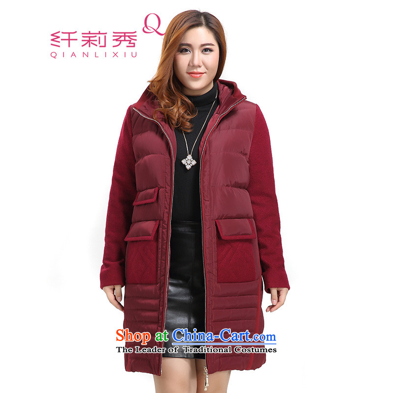 The former Yugoslavia Li Sau 2015 Fall_Winter Collections new larger Female Cap gross? stitching pockets in long coats female 0631 dark red?4XL