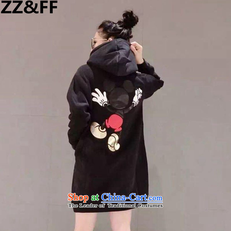 2015 Autumn and winter Zz&ff new Korean version of Fat MM trendy code women loose video thin plus extra thick wool sweater dresses 392 Large Black XL,ZZ&FF,,, shopping on the Internet