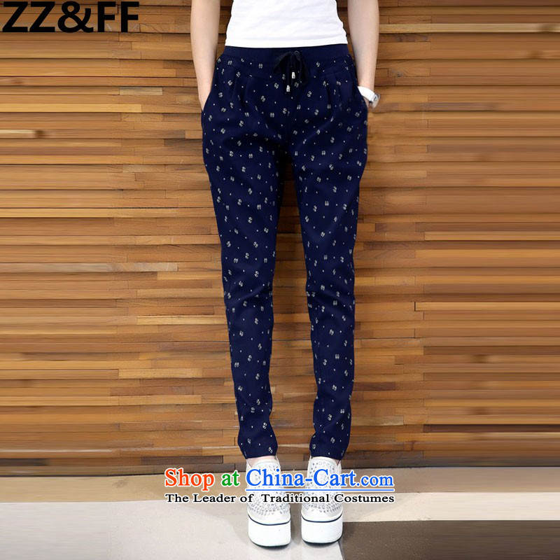 2015 Autumn and winter Zz_ff new Korean version of Fat MM trendy decorated in video code female thin plus lint-free pant?386?Navy large XL