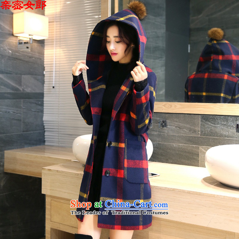 Intimacy girl 2015 Fall_Winter Collections in the New Long Hair Girl Korean jacket?   for winter coats female ADSQ625 tartan red yellow?M