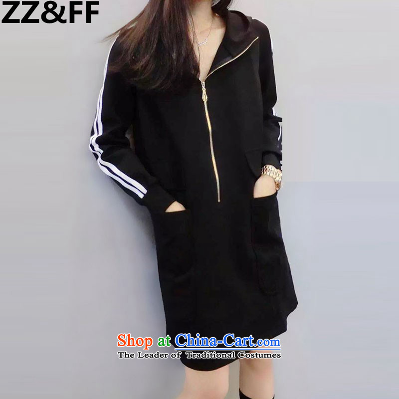 2015 Autumn and winter Zz&ff new Korean version of Fat MM trendy code women plus long-thick wool sweater dresses 385 Large Black 2XL,ZZ&FF,,, shopping on the Internet