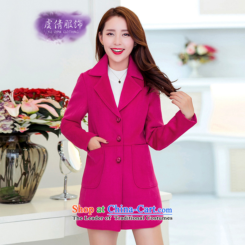 Yu Chien YQ 2015 autumn and winter new Korean fashion in the Sau San plus long cashmere single row clip hair girl Y349 coat of??XXXL red