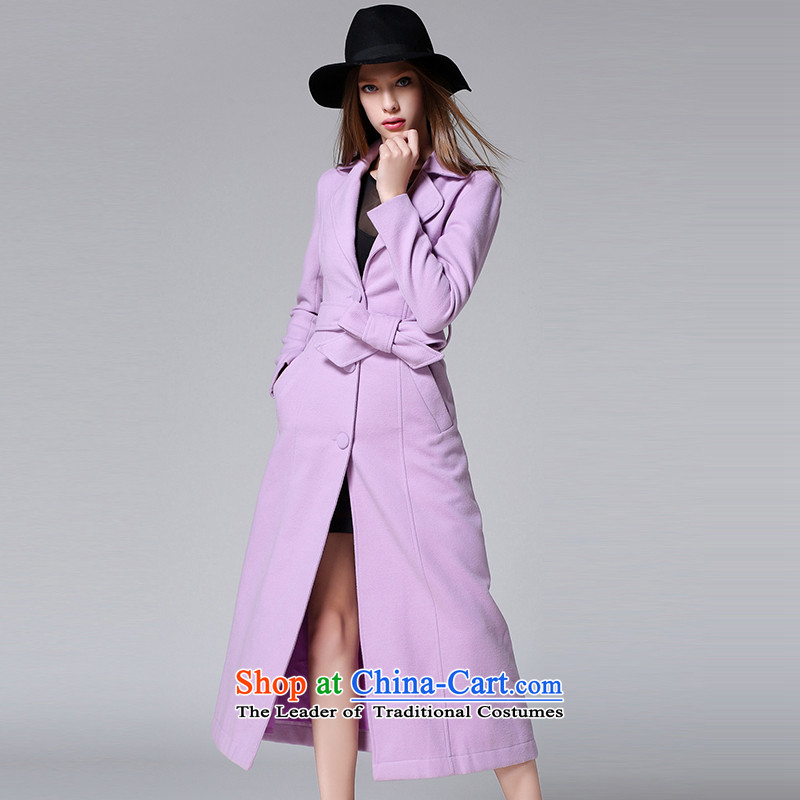 Dream-yuk people 2015 Winter New Product western fare lint-free thick so Sau San sub overcoats double-side cashmere long_ wind jacket female purple plush plus extra thick?L
