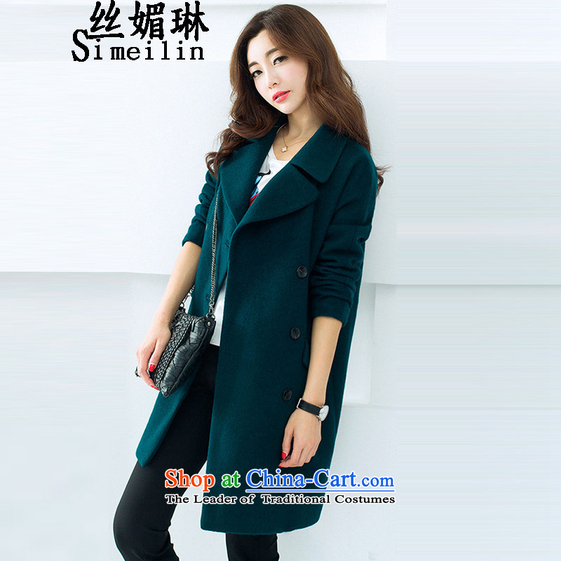 The population of autumn and winter 2015 Lin new Korean women in a relaxd thick long wool?? jacket girl with dark green gross?2XL