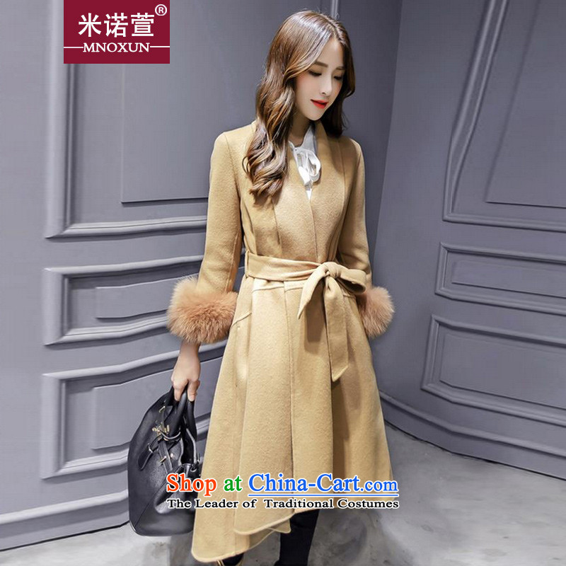Mineau Xuan by 2015 autumn and winter new v-neck? coats that long jacket K808_ gross Sau San?-?S