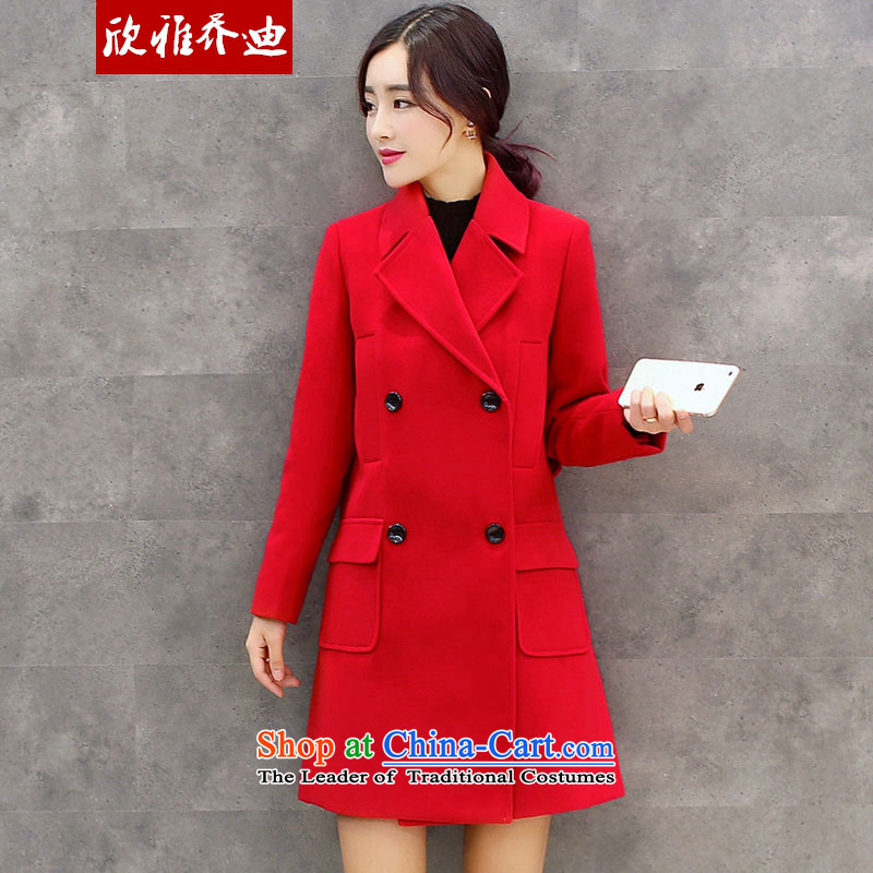 Yan Nga Jodie pure color jacket women 2015 gross? autumn and winter new Korean version of large numbers in Sau San long Wild hair a wool coat REDM