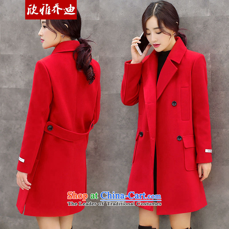 Yan Nga Jodie pure color jacket women 2015 gross? autumn and winter new Korean version of large numbers in Sau San long Wild hair a wool coat RED M Yan Nga Jodie (XINYAJODI) , , , shopping on the Internet