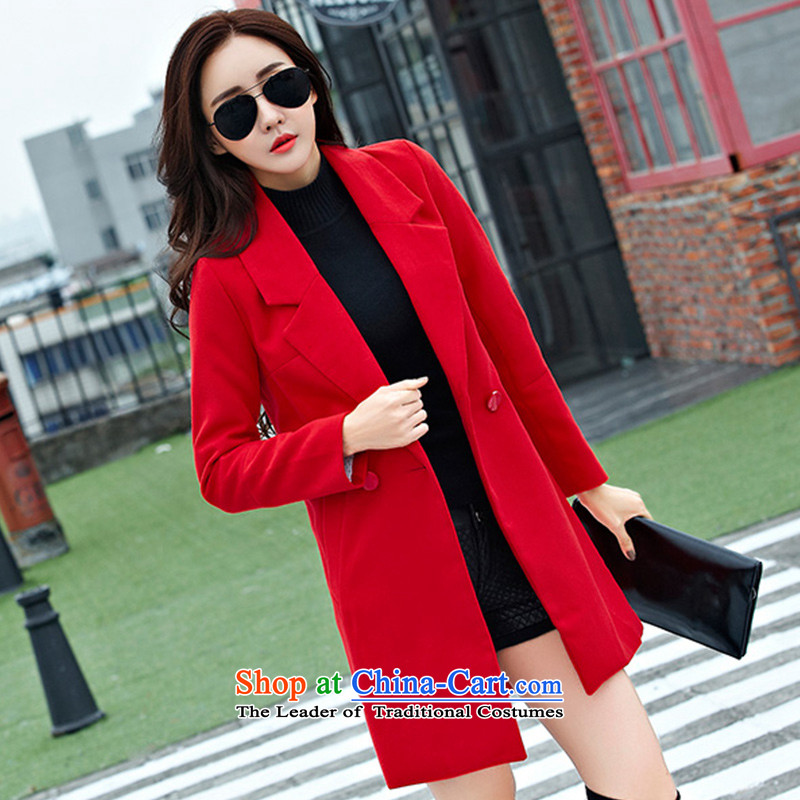 Mineeor2015 autumn and winter coats gross new women's Korea? version thick a wool coat jacket in long red l,mineeor,,, HYW8858 shopping on the Internet