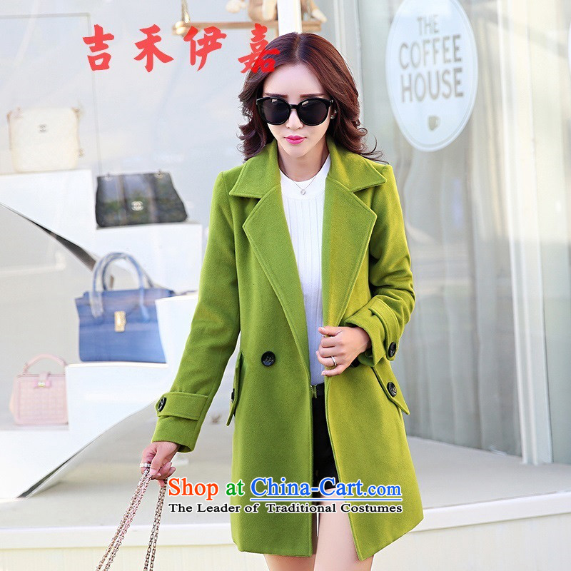 Gil Wo Ika red jacket girl in gross? Long autumn 2015 new lapel cashmere overcoat Sau San female pure color woolen coat pink M Gil Wo Ika shopping on the Internet has been pressed.