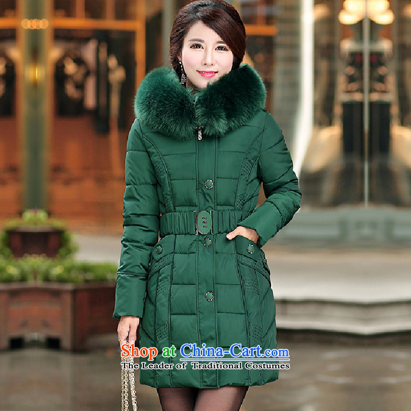 Song Of Yue XL 2015 winter new Korean version of large numbers of long jacket thick down cap for women 1666 Cotton Nagymaros khaki 5XL(170 catty - 185 catties of Yue.... Song), shopping on the Internet