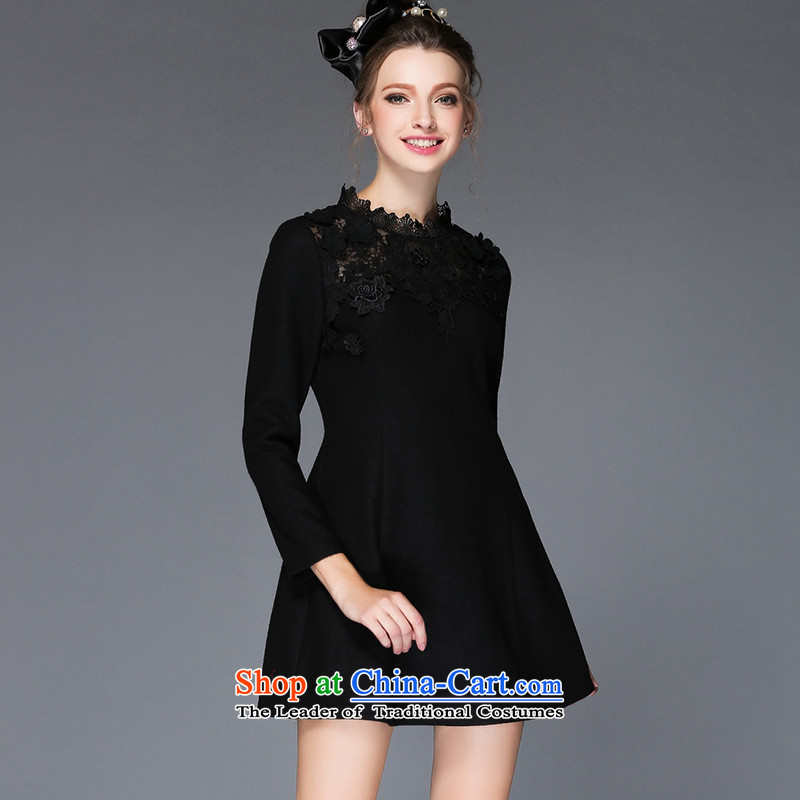 Elizabeth 2015 Western brands discipline high-end winter larger female new lace dresses long-sleeved stitching thick solid mm a skirt Q202- thin black 2XL, graphics discipline Windsor shopping on the Internet has been pressed.
