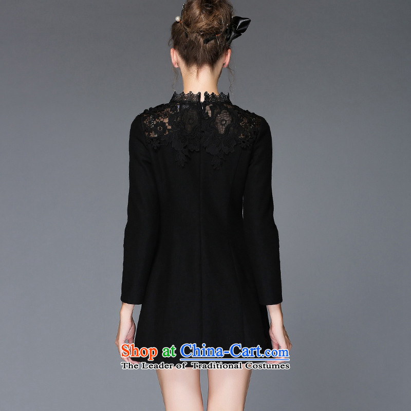 Elizabeth 2015 Western brands discipline high-end winter larger female new lace dresses long-sleeved stitching thick solid mm a skirt Q202- thin black 2XL, graphics discipline Windsor shopping on the Internet has been pressed.