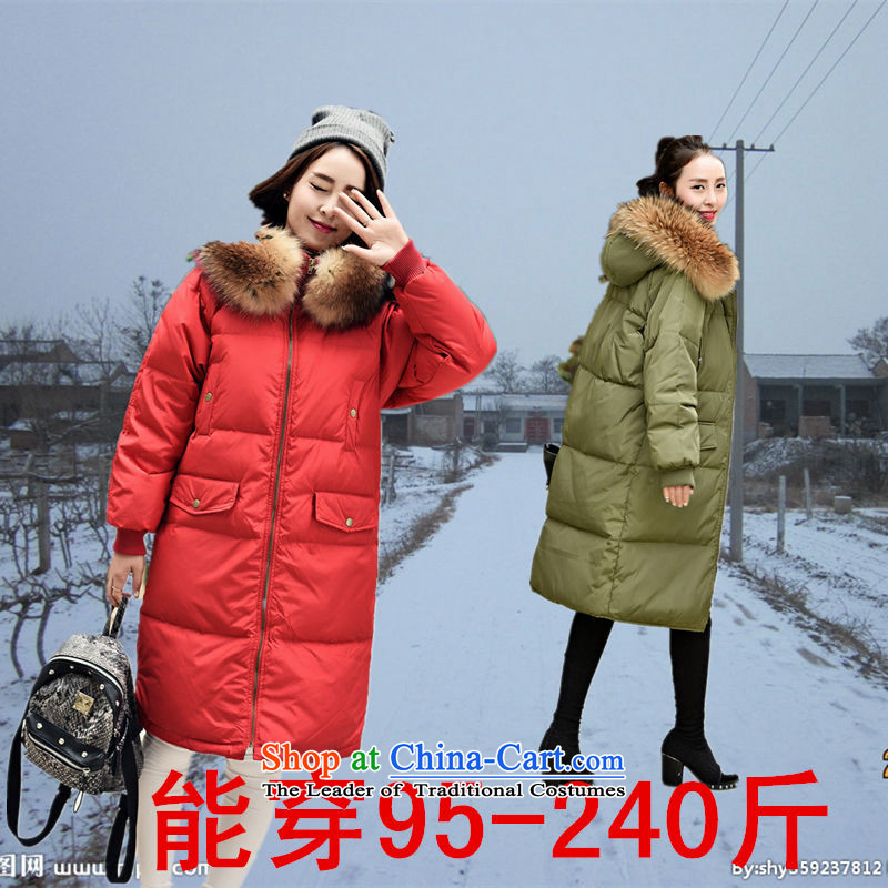 Mm thick winter clothing 240 catties large graphics thin downcoat Sau San Female Cap. Long thick warm nuclear sub to gross collar Windproof Jacket, XL long army green?S recommendations 95-115 sq_catty