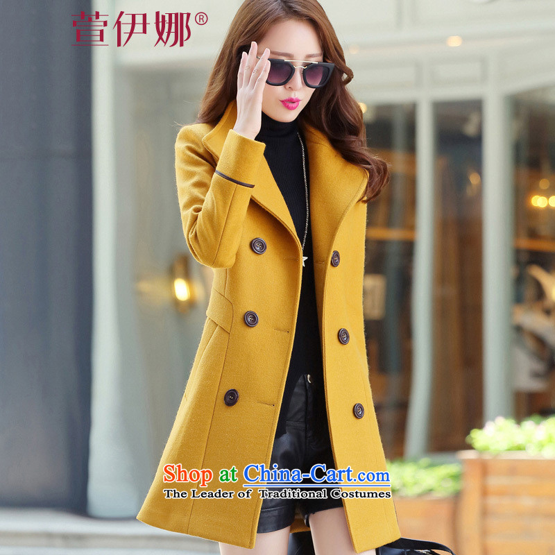 Xuan ina 2015 winter clothing New Women Korean fashion thick hair girl in the jacket? Long Sau San video thin double-wool coat YX6825? Yellow?M