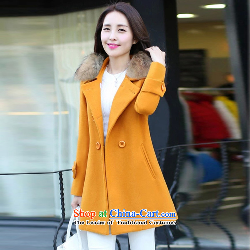 The holy day average 2015 Ying autumn and winter new women's gross jacket Korean big?   in code long coats SY596 Yellow M, the holy day average.... Ying shopping on the Internet