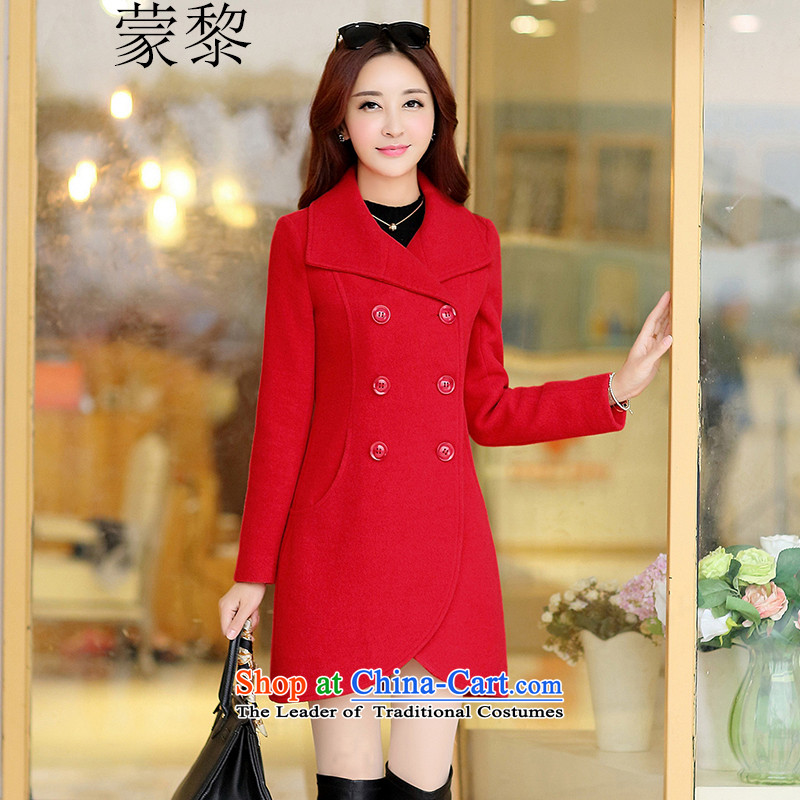 Montevideo Lai Winter 2015 new minimalist solid color woolen coats in a wool coat long coats_? female OL commuter red?L
