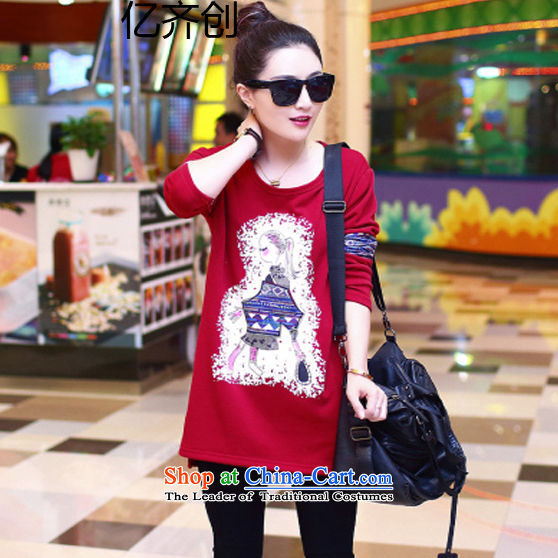 Billion gymnastics 2015 autumn and winter Korean New larger female loose wild ethnic stitching long-sleeved shirt? F3002 stamp forming the?red?XXL
