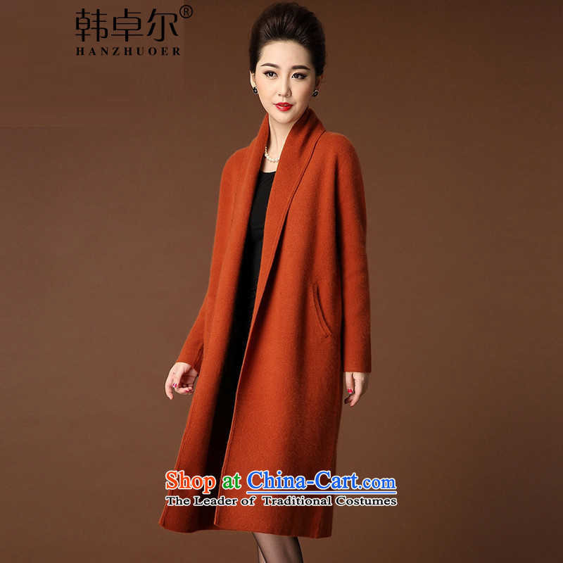 Korea's 2015 new women's long sleeve sweater in thick knitting cardigan X4069 red-orange M