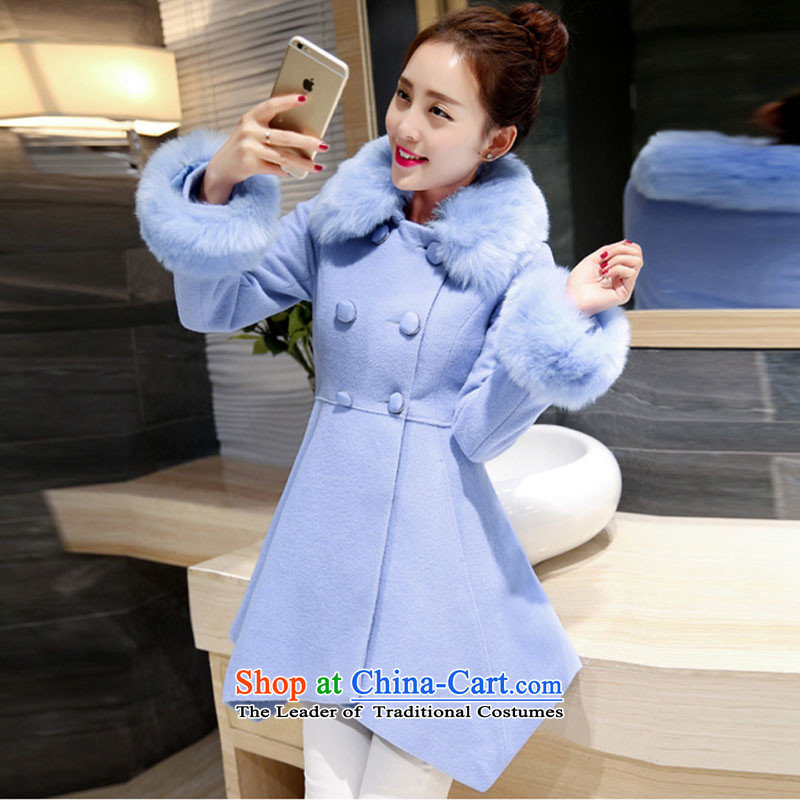 Meijia Garment 2015 autumn and winter in new long with collar coats jacket water? 8032 Blue M